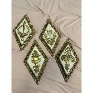 SET FOUR SEASONS Homco Grecian Wall Plaques Syroco Hollywood Regency Diamond